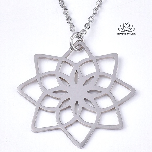 Lotus Flower Necklace | Stainless Steel - Picture 3 of 7
